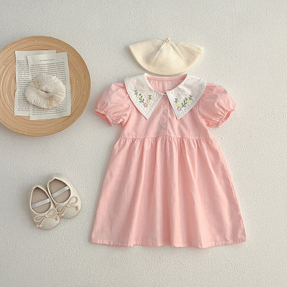 【姉妹服】夏新作 刺繍フラワー襟ロンパース、ワンピースSK081621