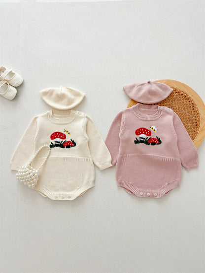 【BABY】マッシュルーム刺繍ニットロンパースSK022709