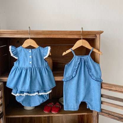 【BABY】夏新作 チェリー刺繍ロンパースorセットアップSK062709