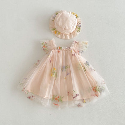 【BABY】夏新作レース刺繍フラワーワンピース＆帽子SK106518