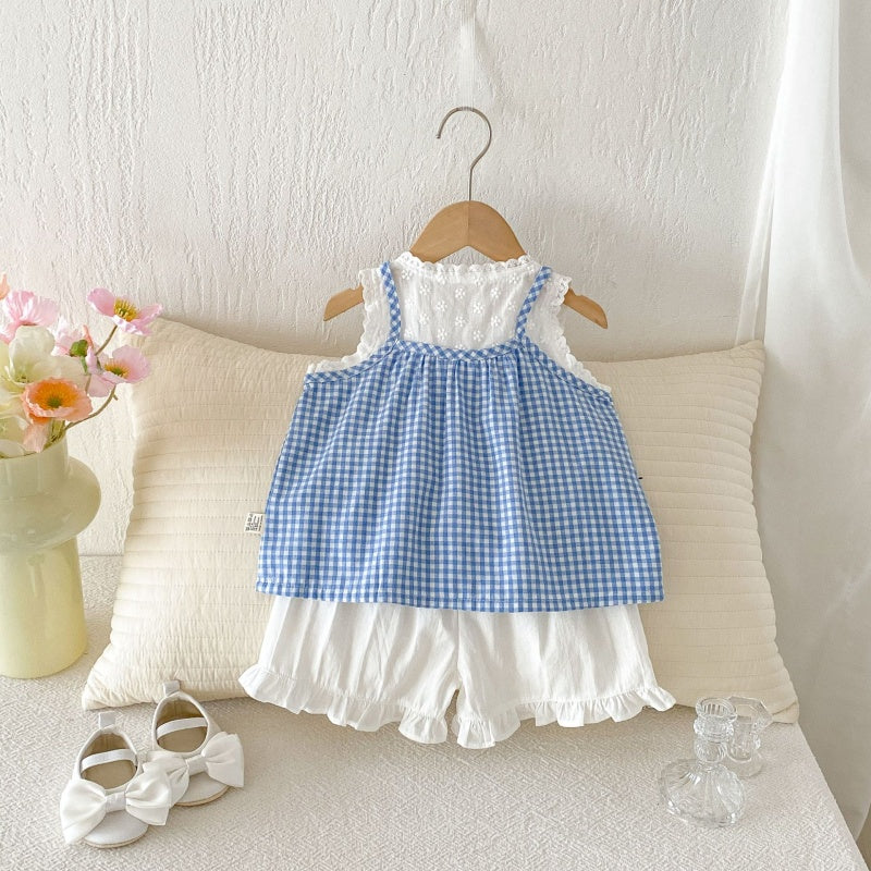 【BABY&KID】夏新作キャミチェックシャツ＆ショートパンツSK105802