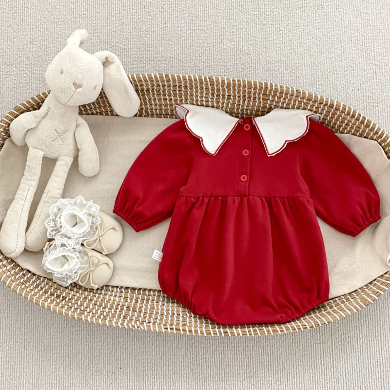 【BABY】イチゴ小兔刺繍襟ロンパースSK092813