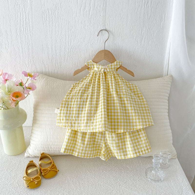 【BABY&KID】夏新作イエローチェックセットアップSK105804