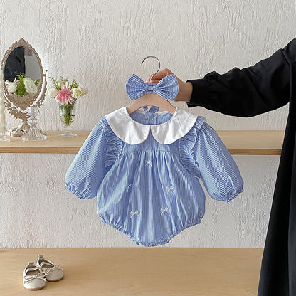 【姉妹服】ブルーストライプロンパース、ワンピースSK101113