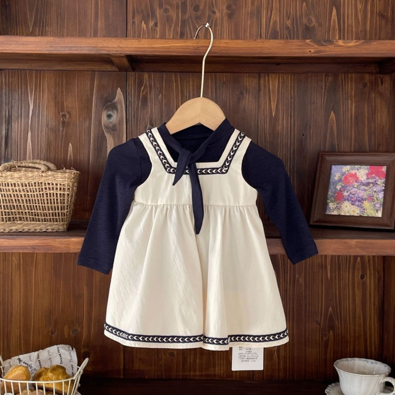 【BABY】スクエアネックワンピース、コットン長袖トップスSK107418