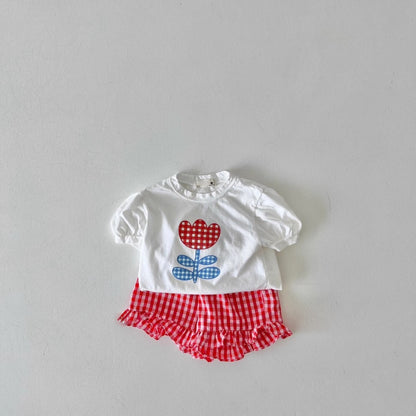 【BABY&KID】夏新作 プリントTシャツ＆チェックフリルショートパンツSK082720
