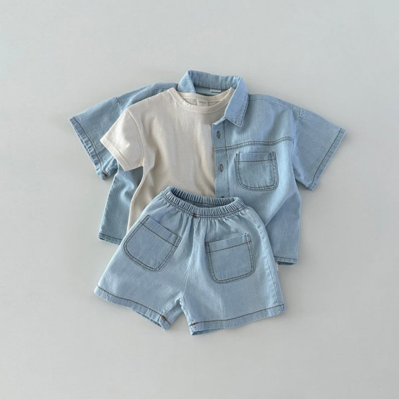 【BABY&KID】夏新作 デニムシャツセットアップSK080215