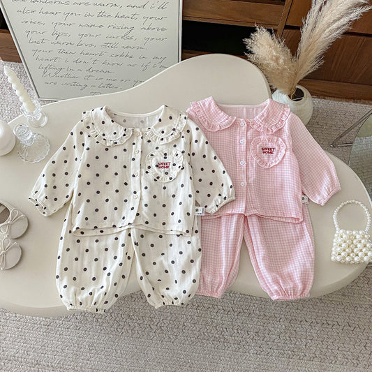 【BABY】ドット、チェックルームウェアセットアップSK100528