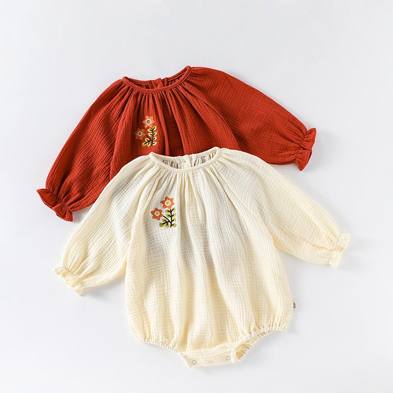 【BABY】北欧風花柄刺繍ロンパースSK010308
