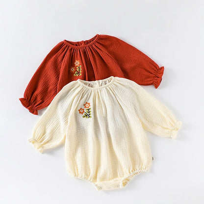 【BABY】北欧風花柄刺繍ロンパースSK010308