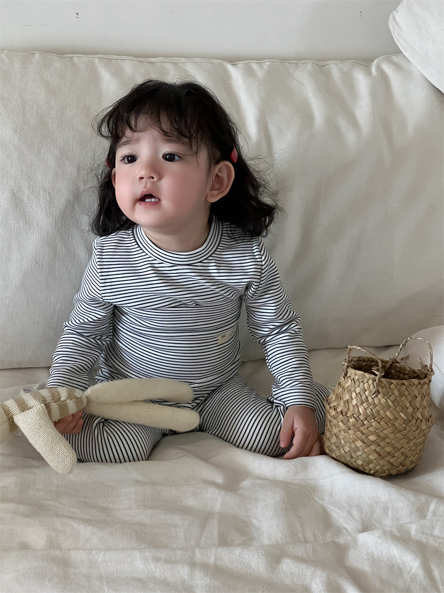 【BABY&KID】韓国風 暖かいボーダーセットアップSK021501