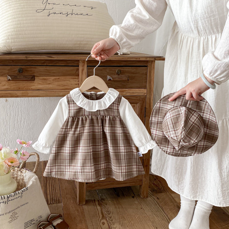 【BABY】チェックロンパースワンピ＆帽子SK103624