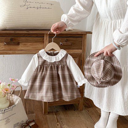 【BABY】チェックロンパースワンピ＆帽子SK103624