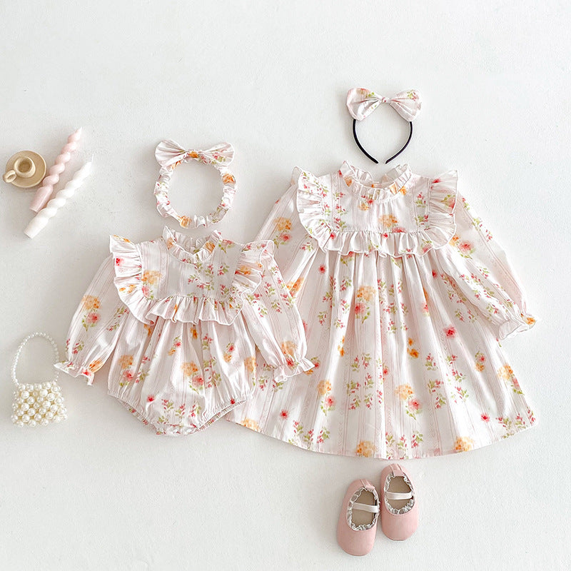 【姉妹服】カラフル花柄ロンパース、ワンピースSK101138