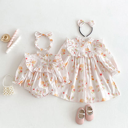 【姉妹服】カラフル花柄ロンパース、ワンピースSK101138