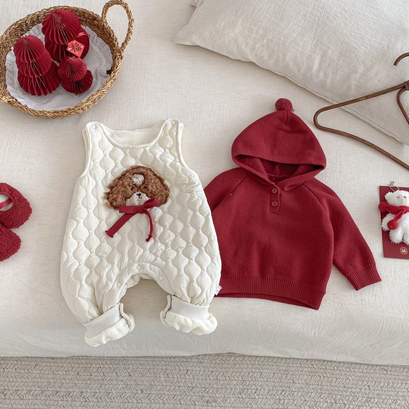 【BABY】冬新作キルティングわんちゃんカバーオール、フード付きニットSK103110