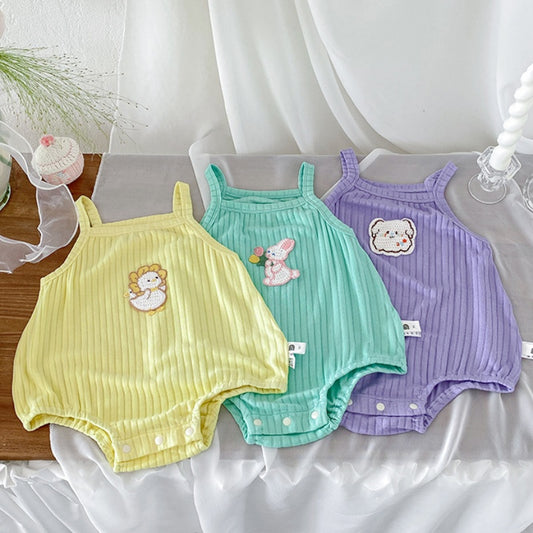 【BABY】夏新作カートゥーン刺繍ニットキャミロンパースSK106212