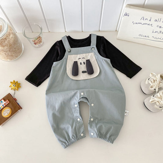 【BABY】大耳わんこサロペット、ブラックTシャツSK101909