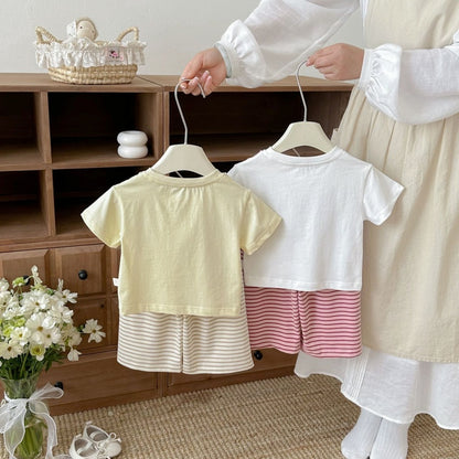 【BABY&KID】夏新作ケープ風半袖Tシャツ＆ボーダーワイドパンツSK105801