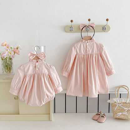 【姉妹服】うさぎ刺繍ロンパース、ワンピースSK101129