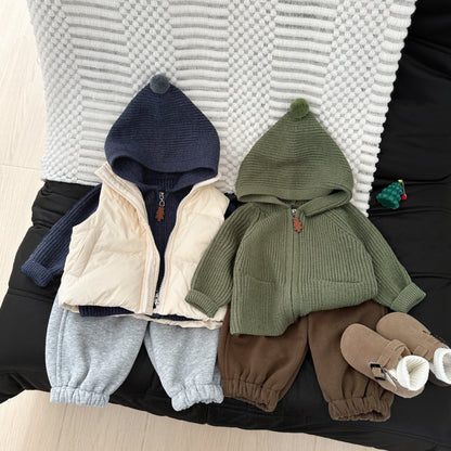 【BABY&KID】冬新作無地フード付きニットカーディガンSK103010