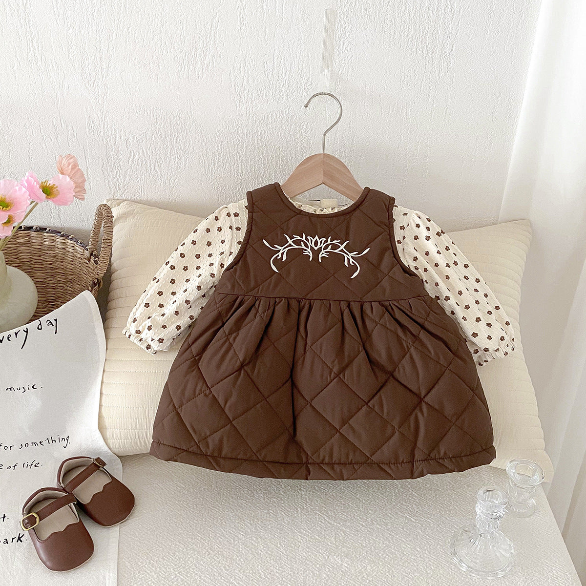 【BABY】冬新作ベルベットの花柄プリンセスドレス2点セットSK11422