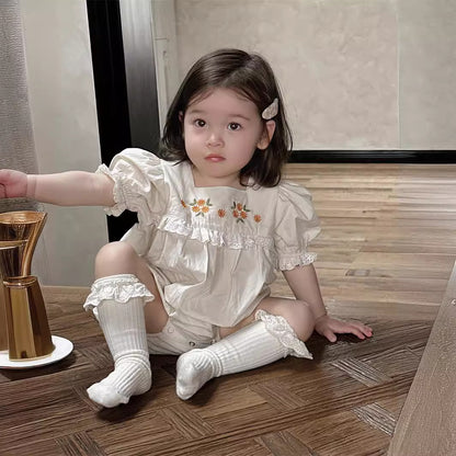 【BABY】夏新作 フラワー刺繍レースロンパースSK082313