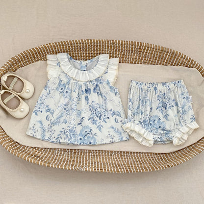 【BABY&KID】夏新作 ラウンドネックフリルスリーブ小花柄セットアップSK104928