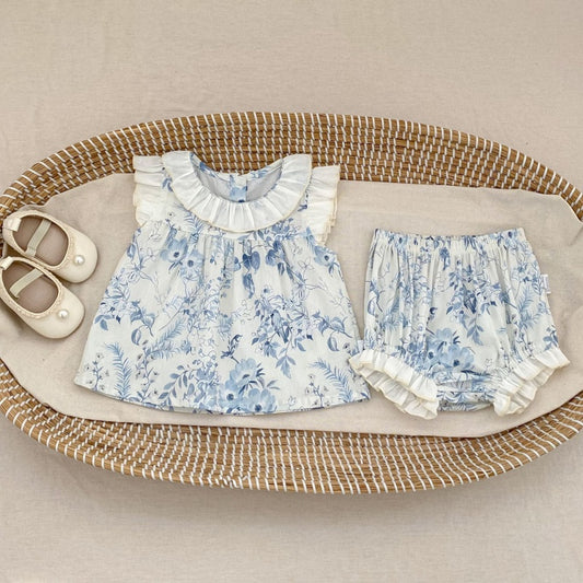【BABY&KID】夏新作 ラウンドネックフリルスリーブ小花柄セットアップSK104928