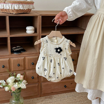 【BABY】夏新作韓国風ノースリーブ刺繍ロンパースSK105007
