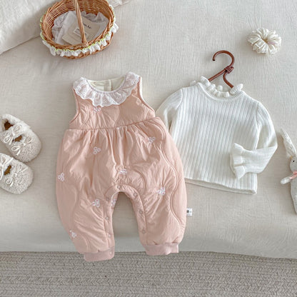 【BABY】冬新作お花刺繍レース襟カバーオールSK103112