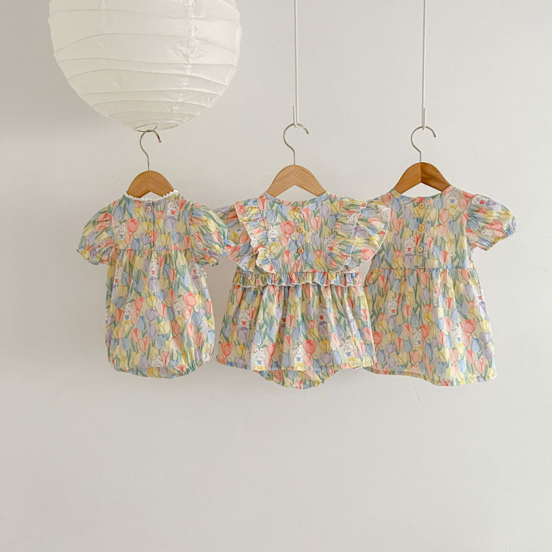 【BABY&KID】夏新作 花柄うさぎロンパース、ロンパースワンピ、ワンピースSK090713