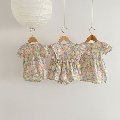 【BABY&KID】夏新作 花柄うさぎロンパース、ロンパースワンピ、ワンピースSK090713