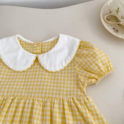 【BABY】夏新作 チェックあひる刺繍ロンパースSK104907