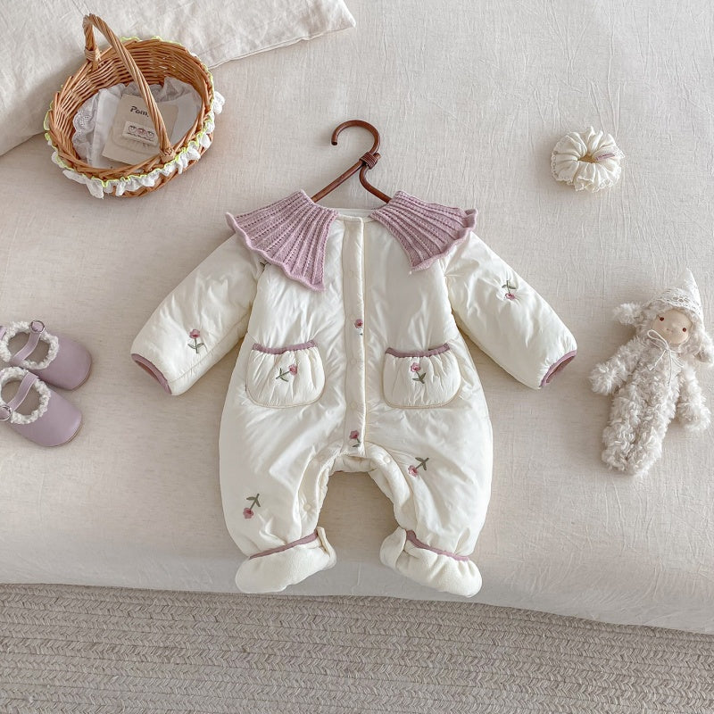 【BABY】冬新作小花柄キルティングニット襟あったかカバーオールSK103103