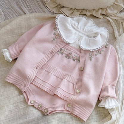 【BABY】フリル刺繍ニットロンパース、ニットカーディガンSK106917