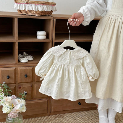 【BABY&KID】襟付きジャカード長袖ワンピースSK104320