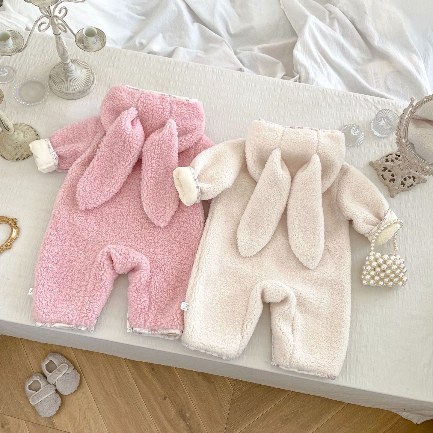 【BABY】冬新作小花柄うさぎ耳フード付きカバーオールSK103105