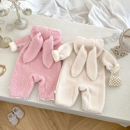 【BABY】冬新作小花柄うさぎ耳フード付きカバーオールSK103105