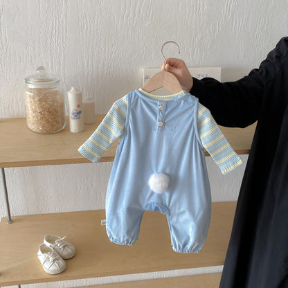 【BABY】アヒルサロペット＆ボーダーインナーSK092515