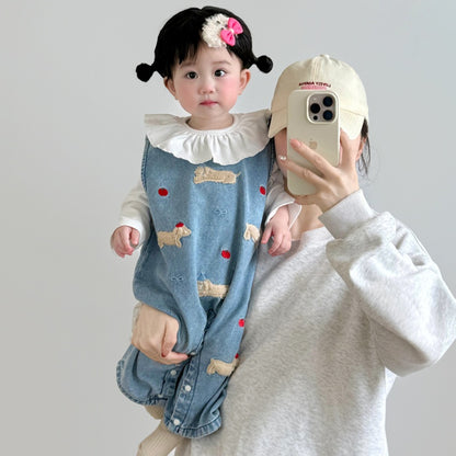 【BABY】りんご&犬柄デニムサロペット、うさぎ刺繍TシャツSK100536
