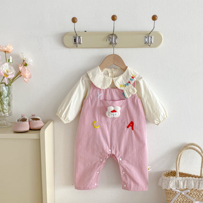 【BABY】アルファベット刺繍サロペット＆ガールシャツSK092411