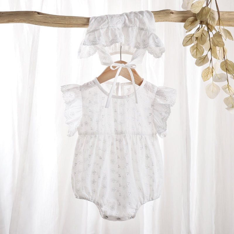 【BABY】夏新作 花柄刺繍レースロンパース&帽子SK090701