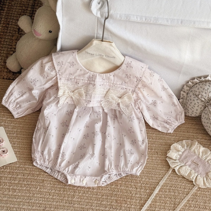 【BABY】レース蝶結び小花柄ロンパースSK106911