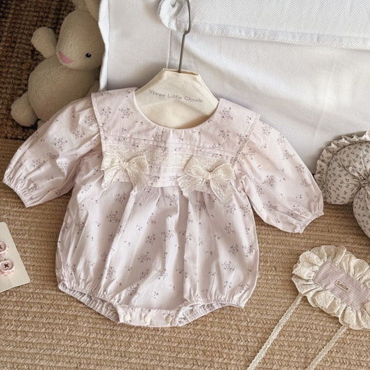 【BABY】レース蝶結び小花柄ロンパースSK106911