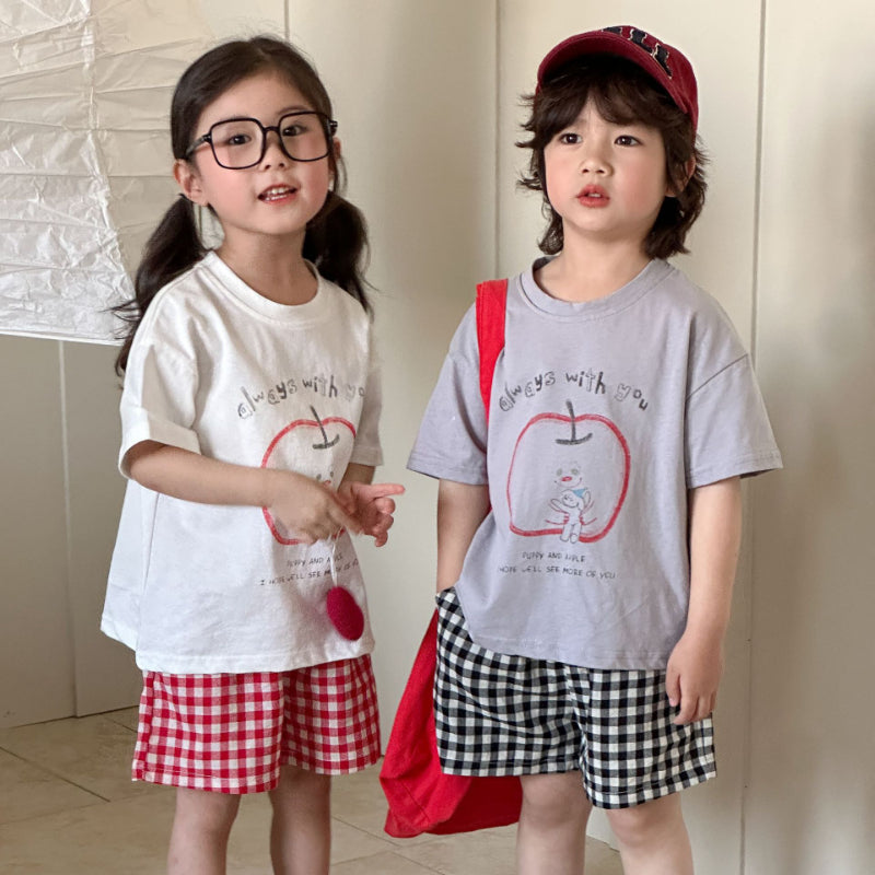 【BABY&KID】夏新作 アップルモチーフTシャツセットアップSK072105