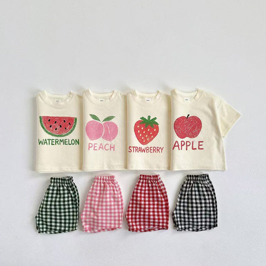 【BABY&KID】夏新作 フルーツ柄トップス＆チェックショートパンツSK082204