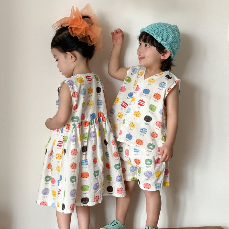 【BABY&KID】夏新作りんご総柄セットアップ、ワンピースSK104708