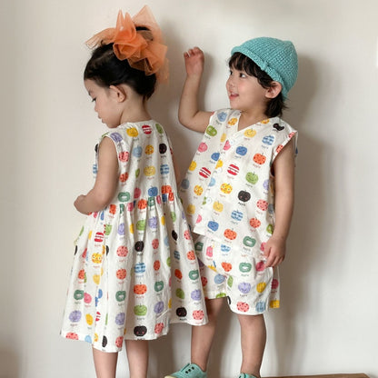【BABY&KID】夏新作りんご総柄セットアップ、ワンピースSK104708