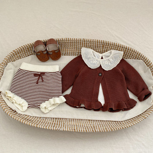 【BABY】フリルニットカーディガン、ショートパンツSK102513